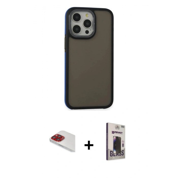MARSİLYAN™- iPhone 13 Pro Max Kılıf Eksen Işık - Siyah Bilvis Hayalet Cam Ekran Koruyucu + Pers Alüminyum Kamera Lens - KI