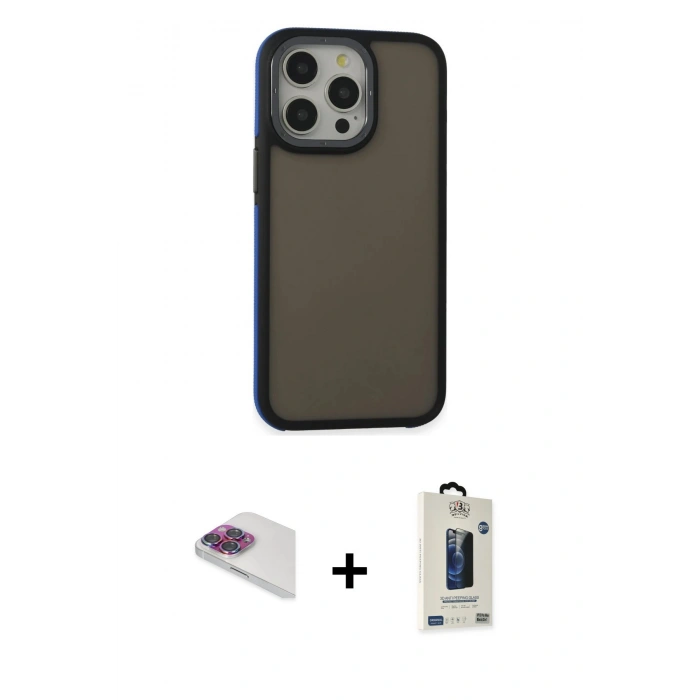 MARSİLYAN™- iPhone 13 Pro Max Kılıf Eksen Işık - Siyah Bilvis Hayalet Cam Ekran Koruyucu + Pers Alüminyum Kamera Lens - GI