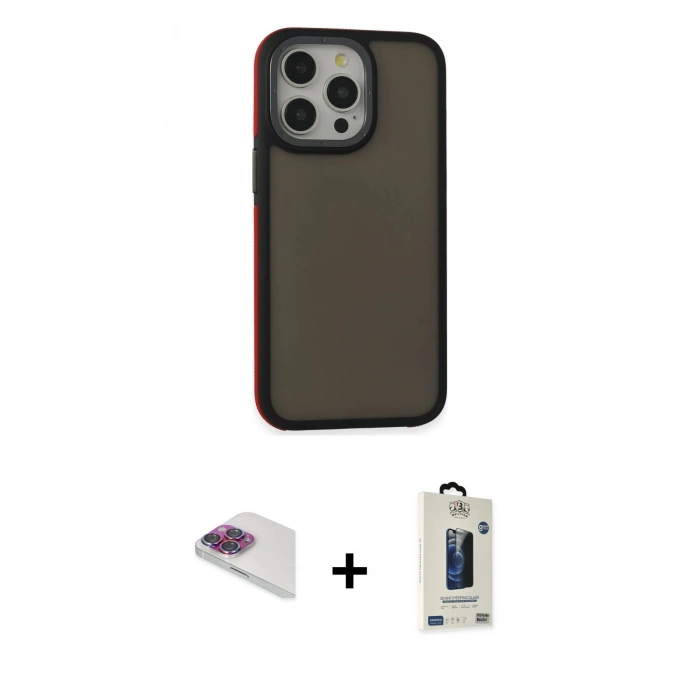 MARSİLYAN™- iPhone 13 Pro Max Kılıf Eksen Işık - Siyah Bilvis Hayalet Cam Ekran Koruyucu + Pers Alüminyum Kamera Lens - GI