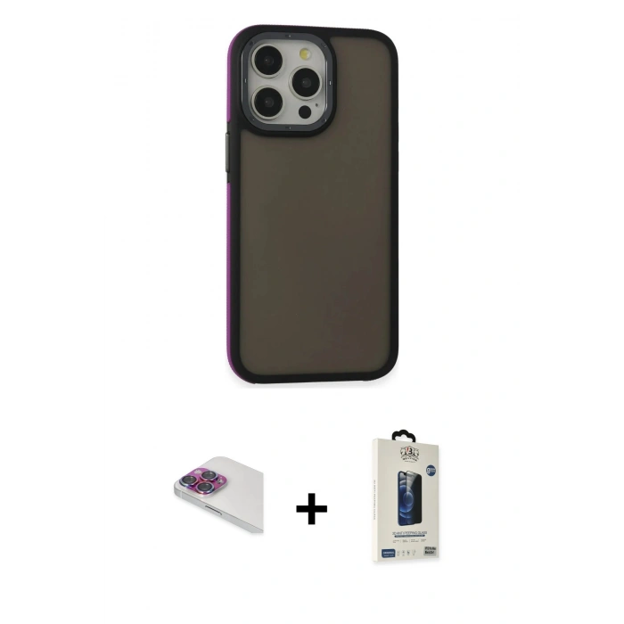 MARSİLYAN™- iPhone 13 Pro Max Kılıf Eksen Işık - Siyah Bilvis Hayalet Cam Ekran Koruyucu + Pers Alüminyum Kamera Lens - GI