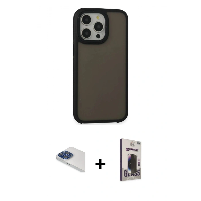 MARSİLYAN™- iPhone 13 Pro Max Kılıf Eksen Işık - Siyah Bilvis Hayalet Cam Ekran Koruyucu + Pers Alüminyum Kamera Lens - LT