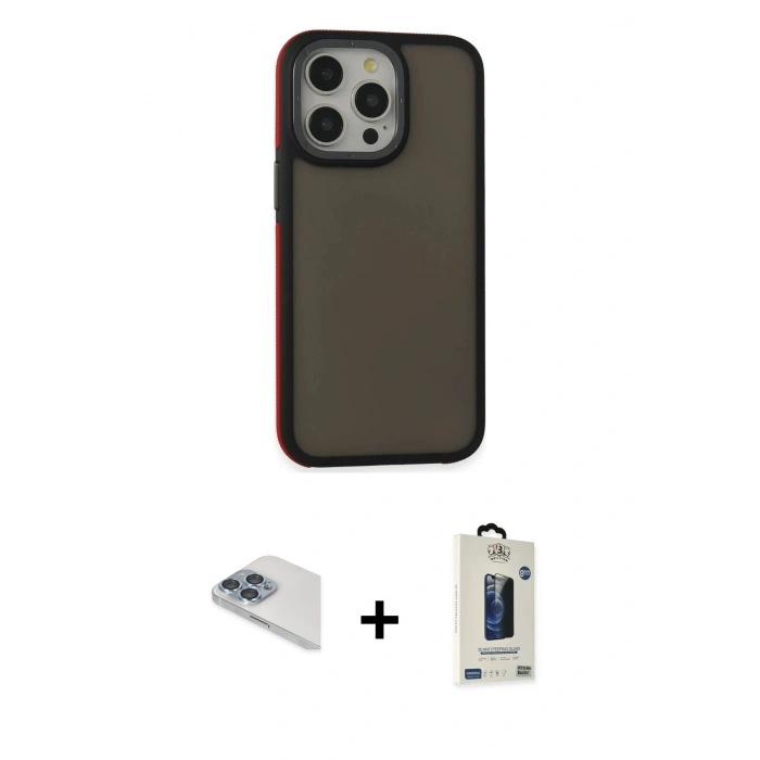 MARSİLYAN™- iPhone 13 Pro Max Kılıf Eksen Işık - Siyah Bilvis Hayalet Cam Ekran Koruyucu + Pers Alüminyum Kamera Lens - SABE