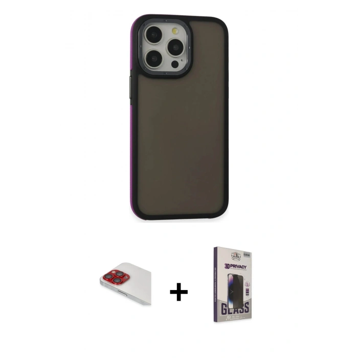 MARSİLYAN™- iPhone 13 Pro Max Kılıf Eksen Işık - Siyah Bilvis Hayalet Cam Ekran Koruyucu + Pers Alüminyum Kamera Lens - KI