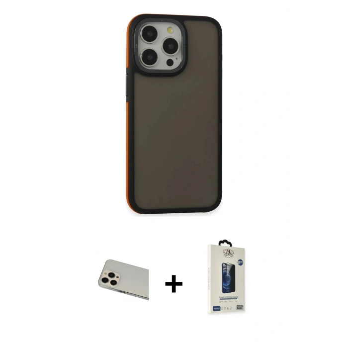 MARSİLYAN™- iPhone 13 Pro Max Kılıf Eksen Işık - Siyah Bilvis Hayalet Cam Ekran Koruyucu + Rainbow Kamera Lens Koruma Cam - REGD