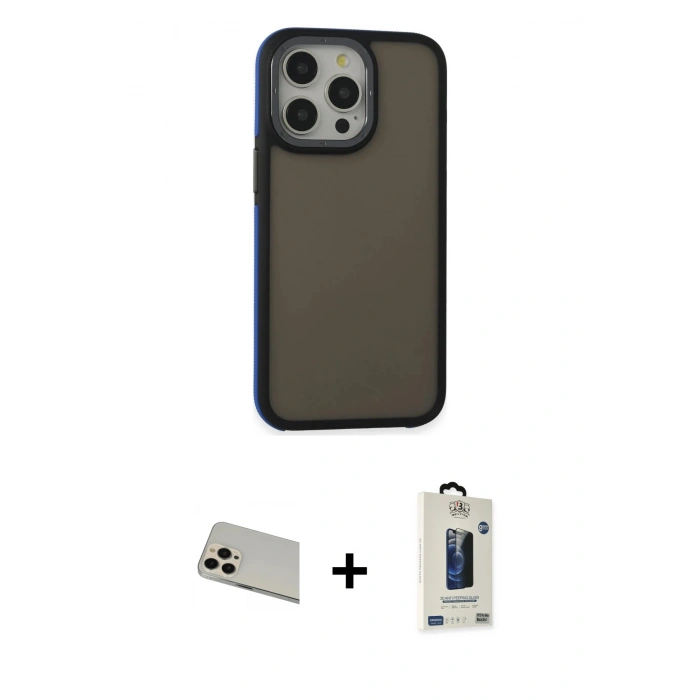 MARSİLYAN™- iPhone 13 Pro Max Kılıf Eksen Işık - Siyah Bilvis Hayalet Cam Ekran Koruyucu + Rainbow Kamera Lens Koruma Cam - REGD