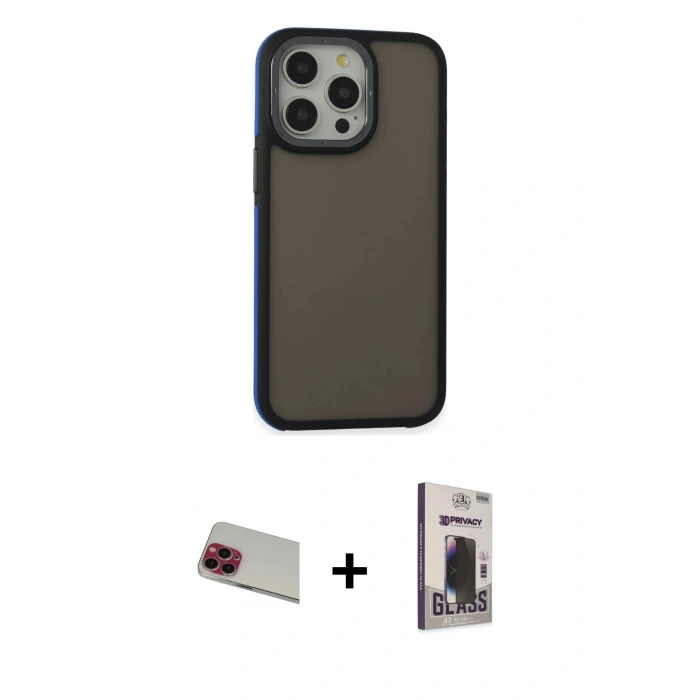 MARSİLYAN™- iPhone 13 Pro Max Kılıf Eksen Işık - Siyah Bilvis Hayalet Cam Ekran Koruyucu + Rainbow Kamera Lens Koruma Cam - KI