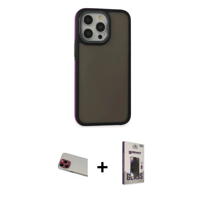 MARSİLYAN™- iPhone 13 Pro Max Kılıf Eksen Işık - Siyah Bilvis Hayalet Cam Ekran Koruyucu + Rainbow Kamera Lens Koruma Cam - KI