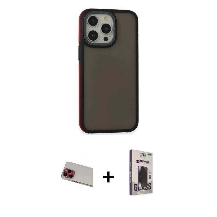 MARSİLYAN™- iPhone 13 Pro Max Kılıf Eksen Işık - Siyah Bilvis Hayalet Cam Ekran Koruyucu + Rainbow Kamera Lens Koruma Cam - KI