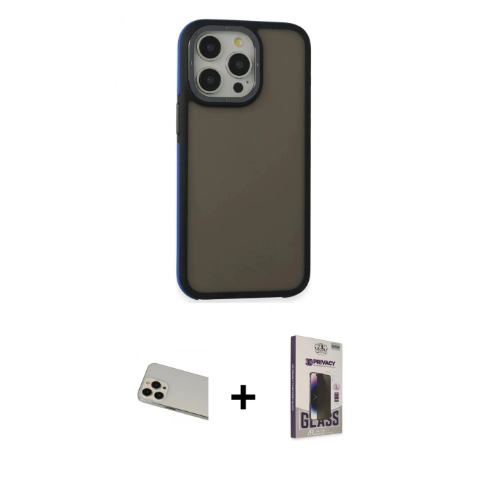 MARSİLYAN™- iPhone 13 Pro Max Kılıf Eksen Işık - Siyah Bilvis Hayalet Cam Ekran Koruyucu + Rainbow Kamera Lens Koruma Cam - REGD