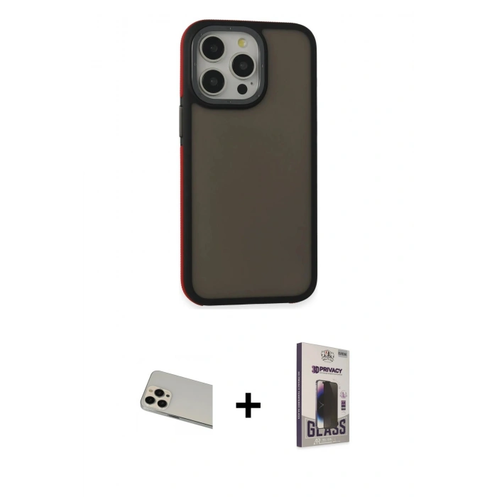 MARSİLYAN™- iPhone 13 Pro Max Kılıf Eksen Işık - Siyah Bilvis Hayalet Cam Ekran Koruyucu + Rainbow Kamera Lens Koruma Cam - REGD