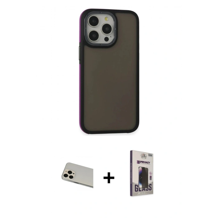 MARSİLYAN™- iPhone 13 Pro Max Kılıf Eksen Işık - Siyah Bilvis Hayalet Cam Ekran Koruyucu + Rainbow Kamera Lens Koruma Cam - REGD