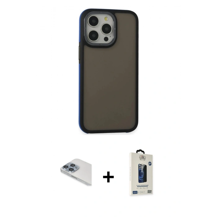 MARSİLYAN™- iPhone 13 Pro Max Kılıf Eksen Işık - Siyah Bilvis Hayalet Cam Ekran Koruyucu + Pers Alüminyum Kamera Lens - SABE