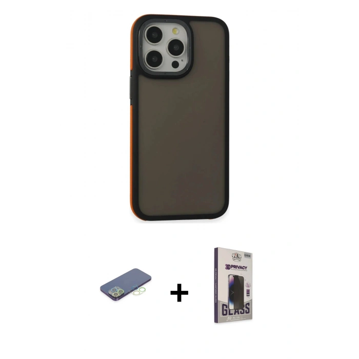 MARSİLYAN™- iPhone 13 Pro Max Kılıf Eksen Işık - Siyah Bilvis Hayalet Cam Ekran Koruyucu + Renkli Kamera Lens Koruma Cam - YL