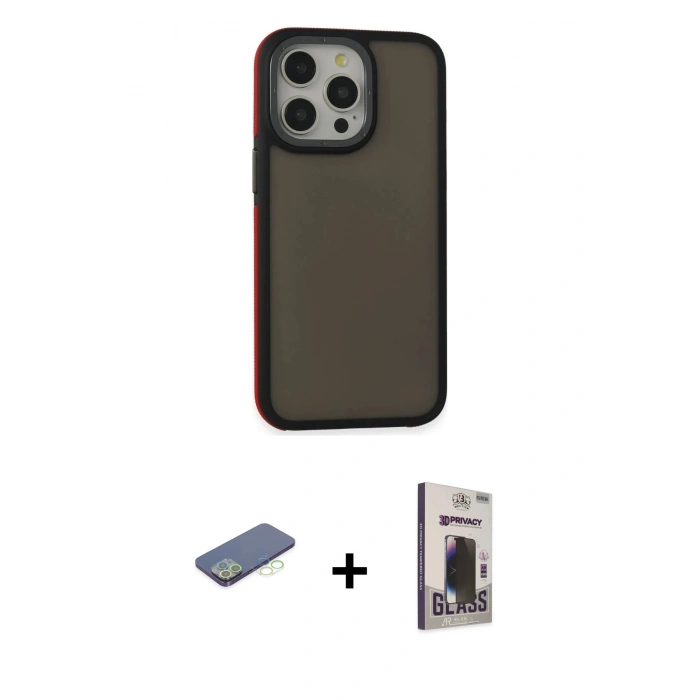 MARSİLYAN™- iPhone 13 Pro Max Kılıf Eksen Işık - Siyah Bilvis Hayalet Cam Ekran Koruyucu + Renkli Kamera Lens Koruma Cam - YL