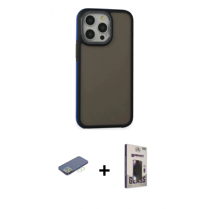 MARSİLYAN™- iPhone 13 Pro Max Kılıf Eksen Işık - Siyah Bilvis Hayalet Cam Ekran Koruyucu + Renkli Kamera Lens Koruma Cam - YL