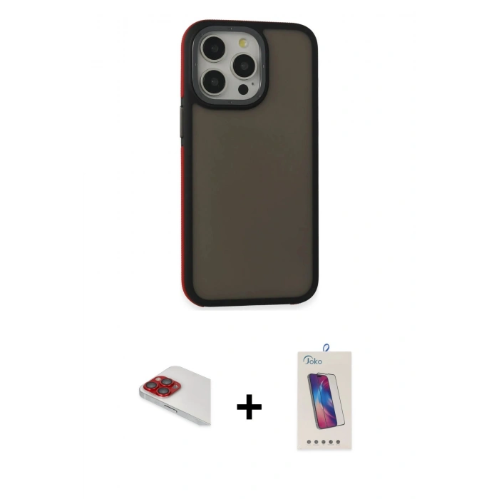 MARSİLYAN™- iPhone 13 Pro Max Kılıf Eksen Işık - Siyah Joko 5D Cam + Pers Alüminyum Kamera Lens - KI