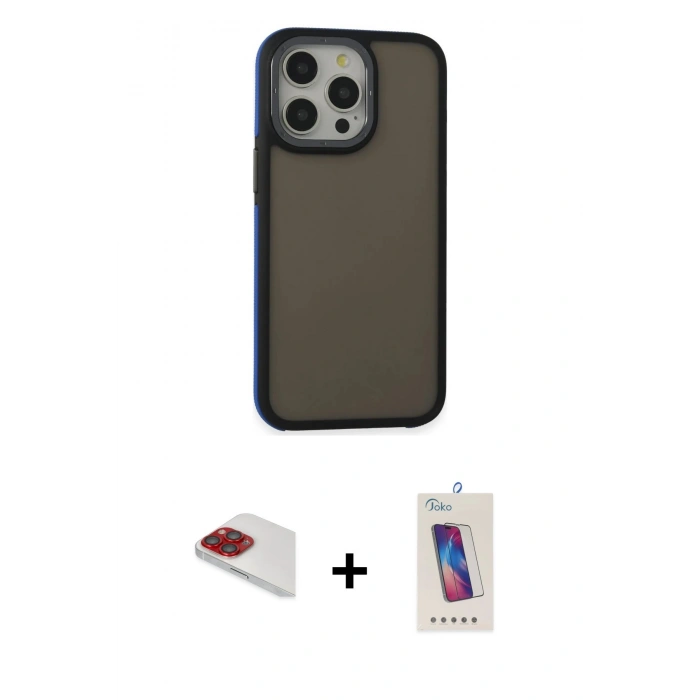 MARSİLYAN™- iPhone 13 Pro Max Kılıf Eksen Işık - Siyah Joko 5D Cam + Pers Alüminyum Kamera Lens - KI
