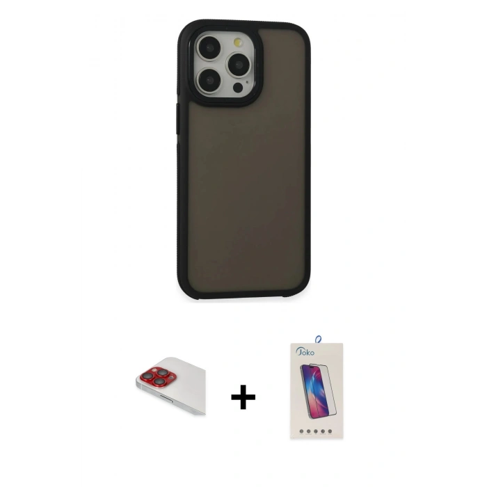 MARSİLYAN™- iPhone 13 Pro Max Kılıf Eksen Işık - Siyah Joko 5D Cam + Pers Alüminyum Kamera Lens - KI