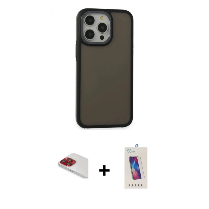 MARSİLYAN™- iPhone 13 Pro Max Kılıf Eksen Işık - Siyah Joko 5D Cam + Pers Alüminyum Kamera Lens - KI