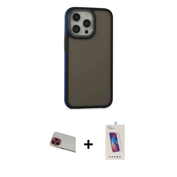 MARSİLYAN™- iPhone 13 Pro Max Kılıf Eksen Işık - Siyah Joko 5D Cam + Rainbow Kamera Lens Koruma Cam - KI