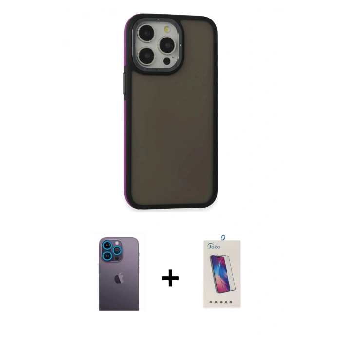 MARSİLYAN™- iPhone 13 Pro Max Kılıf Eksen Işık - Siyah Joko 5D Cam + Neon Fosforlu Kamera Lens - MI