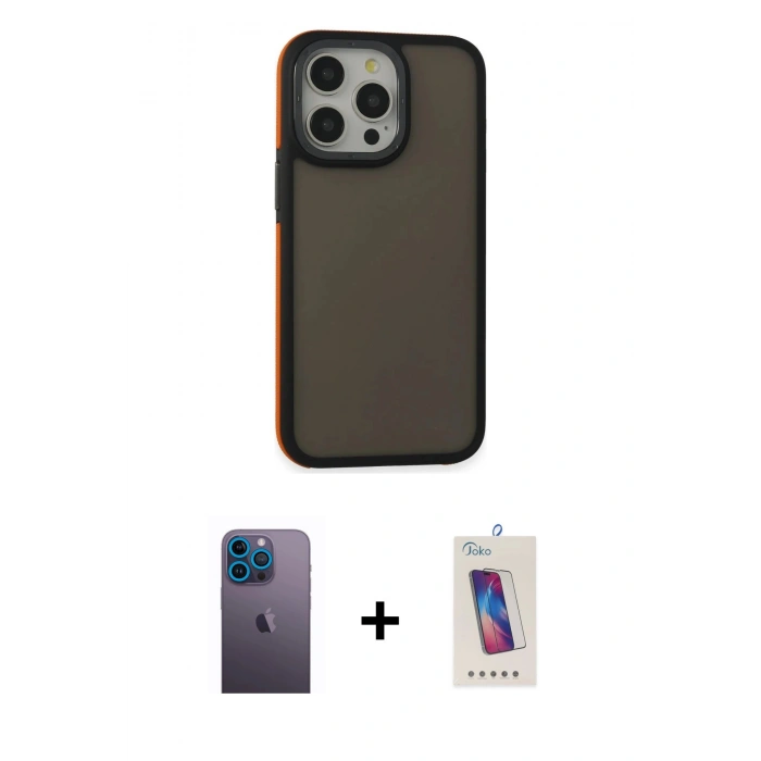 MARSİLYAN™- iPhone 13 Pro Max Kılıf Eksen Işık - Siyah Joko 5D Cam + Neon Fosforlu Kamera Lens - MI