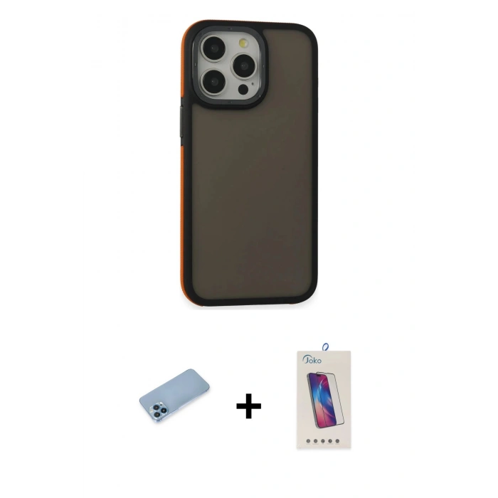 MARSİLYAN™- iPhone 13 Pro Max Kılıf Eksen Işık - Siyah Joko 5D Cam + Shine Kamera Lens Koruma Cam - MI