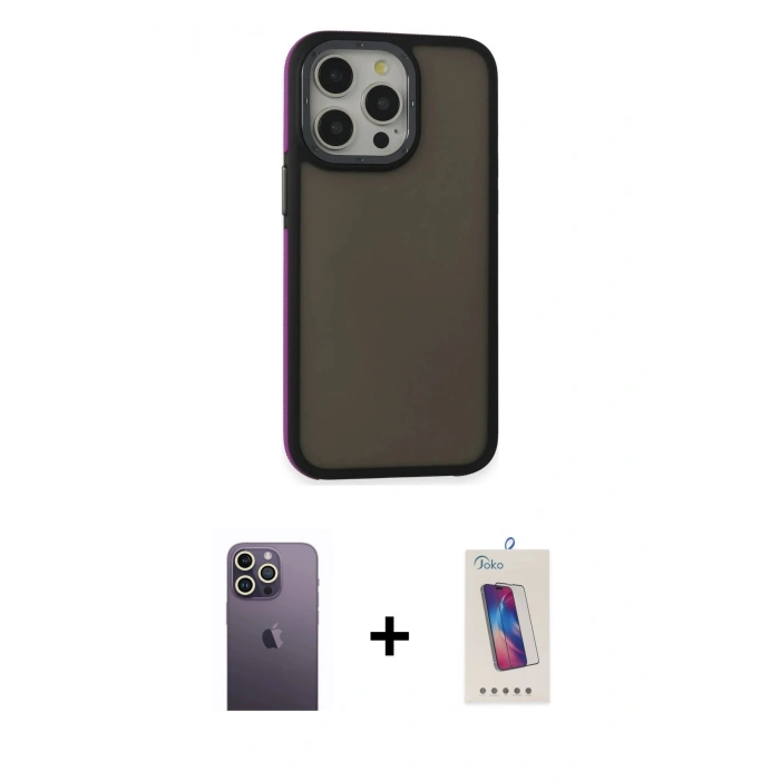 MARSİLYAN™- iPhone 13 Pro Max Kılıf Eksen Işık - Siyah Joko 5D Cam + Neon Fosforlu Kamera Lens - BZ