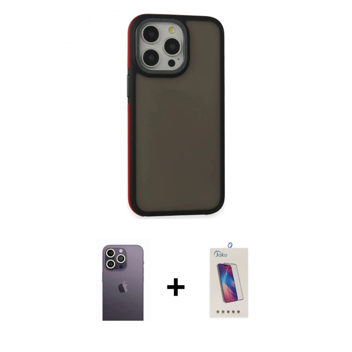 MARSİLYAN™- iPhone 13 Pro Max Kılıf Eksen Işık - Siyah Joko 5D Cam + Neon Fosforlu Kamera Lens - BZ