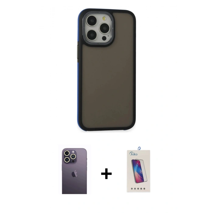 MARSİLYAN™- iPhone 13 Pro Max Kılıf Eksen Işık - Siyah Joko 5D Cam + Neon Fosforlu Kamera Lens - BZ