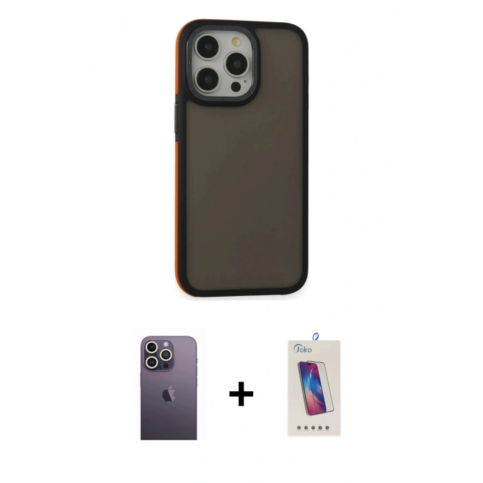 MARSİLYAN™- iPhone 13 Pro Max Kılıf Eksen Işık - Siyah Joko 5D Cam + Neon Fosforlu Kamera Lens - BZ