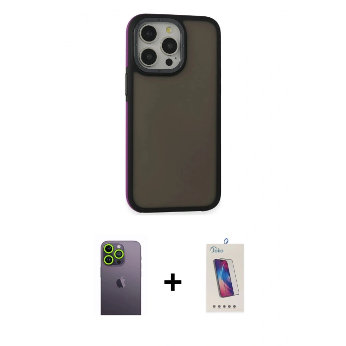 MARSİLYAN™- iPhone 13 Pro Max Kılıf Eksen Işık - Siyah Joko 5D Cam + Neon Fosforlu Kamera Lens - YL