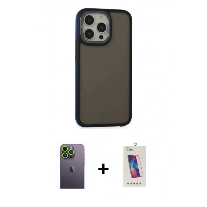 MARSİLYAN™- iPhone 13 Pro Max Kılıf Eksen Işık - Siyah Joko 5D Cam + Neon Fosforlu Kamera Lens - YL
