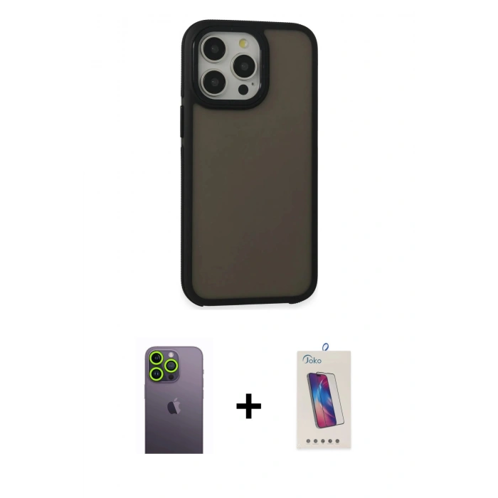 MARSİLYAN™- iPhone 13 Pro Max Kılıf Eksen Işık - Siyah Joko 5D Cam + Neon Fosforlu Kamera Lens - YL