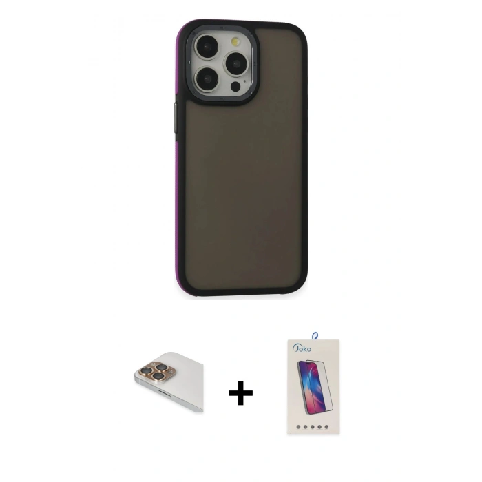 MARSİLYAN™- iPhone 13 Pro Max Kılıf Eksen Işık - Siyah Joko 5D Cam + Pers Alüminyum Kamera Lens - GD