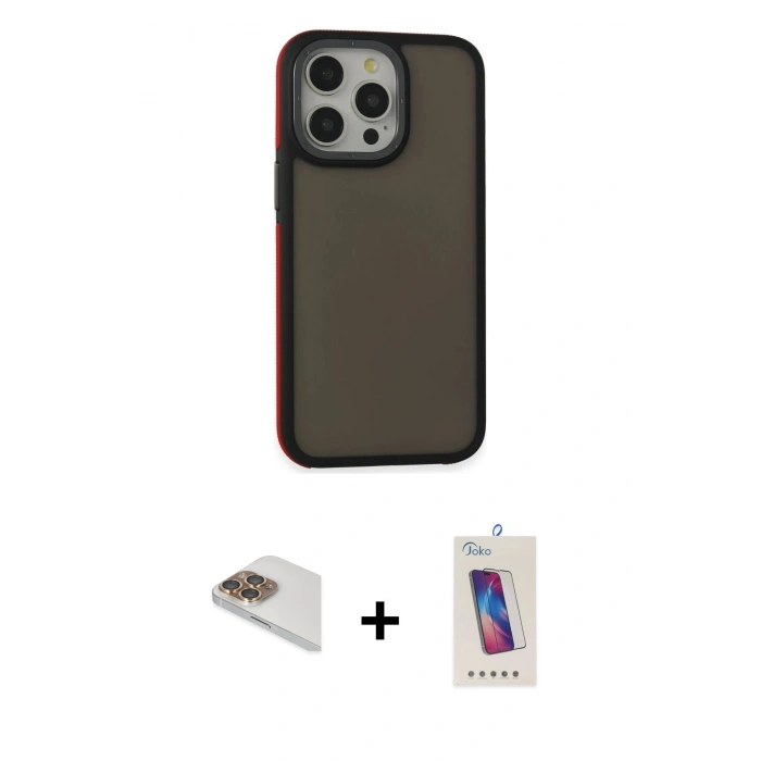 MARSİLYAN™- iPhone 13 Pro Max Kılıf Eksen Işık - Siyah Joko 5D Cam + Pers Alüminyum Kamera Lens - GD