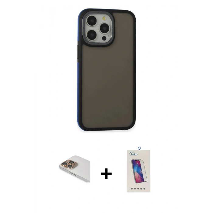 MARSİLYAN™- iPhone 13 Pro Max Kılıf Eksen Işık - Siyah Joko 5D Cam + Pers Alüminyum Kamera Lens - GD