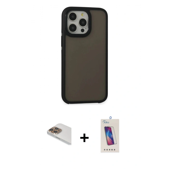 MARSİLYAN™- iPhone 13 Pro Max Kılıf Eksen Işık - Siyah Joko 5D Cam + Pers Alüminyum Kamera Lens - GD