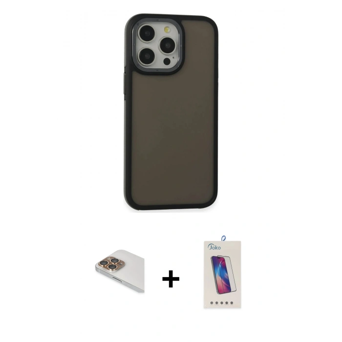 MARSİLYAN™- iPhone 13 Pro Max Kılıf Eksen Işık - Siyah Joko 5D Cam + Pers Alüminyum Kamera Lens - GD
