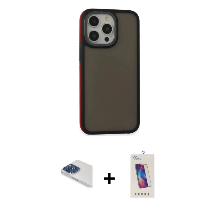 MARSİLYAN™- iPhone 13 Pro Max Kılıf Eksen Işık - Siyah Joko 5D Cam + Pers Alüminyum Kamera Lens - LT