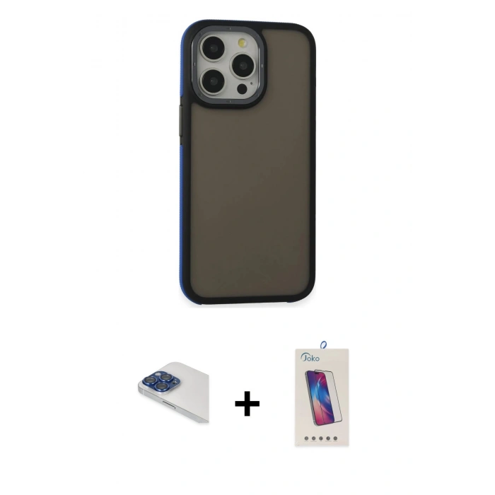 MARSİLYAN™- iPhone 13 Pro Max Kılıf Eksen Işık - Siyah Joko 5D Cam + Pers Alüminyum Kamera Lens - LT