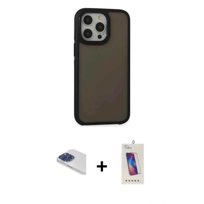 MARSİLYAN™- iPhone 13 Pro Max Kılıf Eksen Işık - Siyah Joko 5D Cam + Pers Alüminyum Kamera Lens - LT