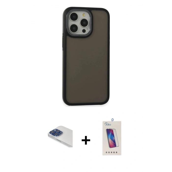 MARSİLYAN™- iPhone 13 Pro Max Kılıf Eksen Işık - Siyah Joko 5D Cam + Pers Alüminyum Kamera Lens - LT