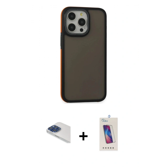 MARSİLYAN™- iPhone 13 Pro Max Kılıf Eksen Işık - Siyah Joko 5D Cam + Pers Alüminyum Kamera Lens - LT