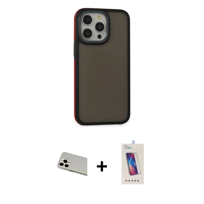 MARSİLYAN™- iPhone 13 Pro Max Kılıf Eksen Işık - Siyah Joko 5D Cam + Rainbow Kamera Lens Koruma Cam - BZ