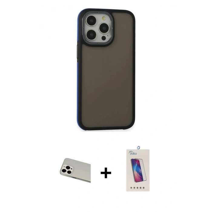 MARSİLYAN™- iPhone 13 Pro Max Kılıf Eksen Işık - Siyah Joko 5D Cam + Rainbow Kamera Lens Koruma Cam - BZ