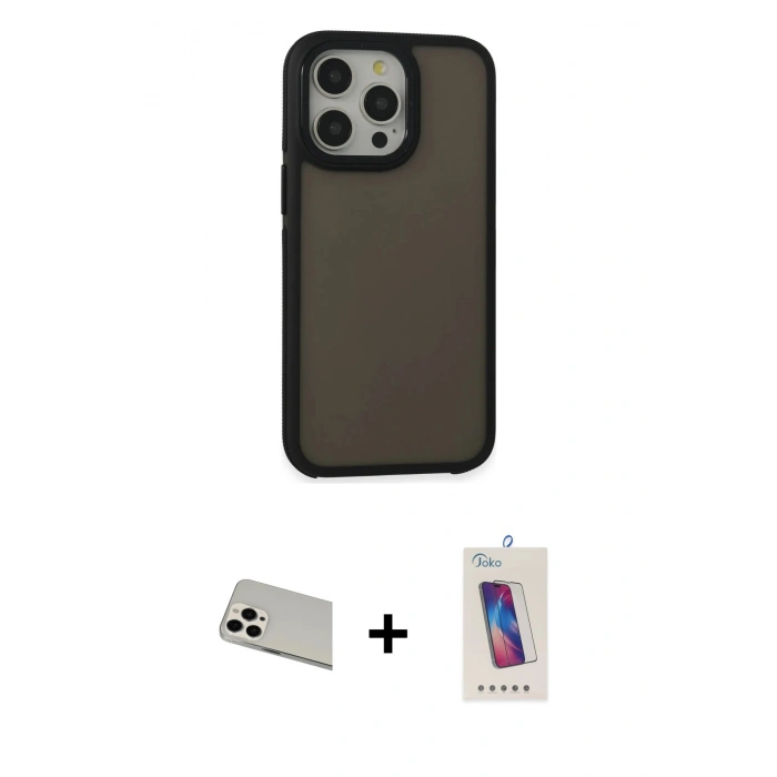 MARSİLYAN™- iPhone 13 Pro Max Kılıf Eksen Işık - Siyah Joko 5D Cam + Rainbow Kamera Lens Koruma Cam - BZ
