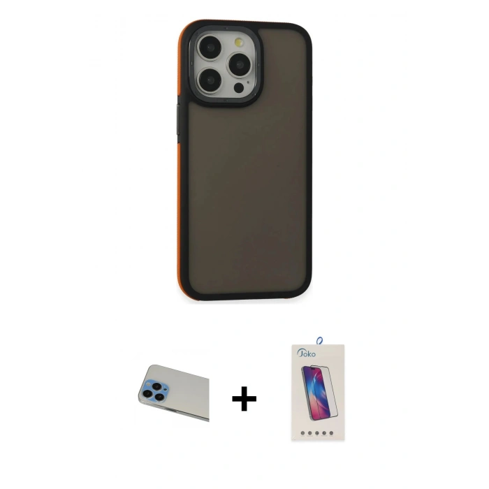 MARSİLYAN™- iPhone 13 Pro Max Kılıf Eksen Işık - Siyah Joko 5D Cam + Rainbow Kamera Lens Koruma Cam - MI