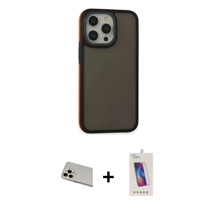 MARSİLYAN™- iPhone 13 Pro Max Kılıf Eksen Işık - Siyah Joko 5D Cam + Rainbow Kamera Lens Koruma Cam - REGD