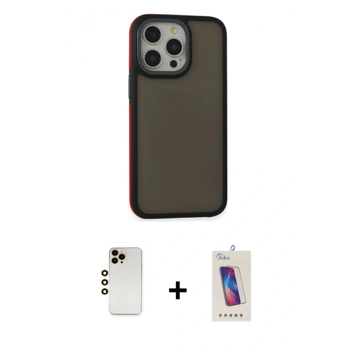 MARSİLYAN™- iPhone 13 Pro Max Kılıf Eksen Işık - Siyah Joko 5D Cam + Shine Kamera Lens - GD